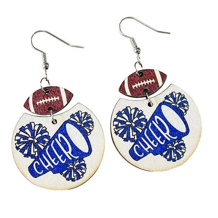 Soccer Earrings Cheerleaders Multicolor Rugby Geometric Wooden Print Cheer Earrings Rugby Cheerleader Earrings Cheer Jacket Earrings Girls Earrings for Sensitive Ears Rhinestone Earrings Earring Set