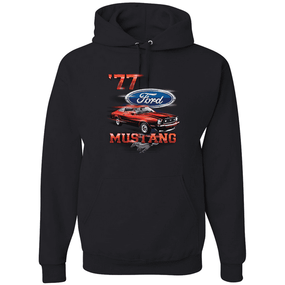 Wild Bobby, 77 Ford Mustang Classic Red Hot Rod Classic Logo Cars and Trucks Graphic Hoodie Sweatshirt