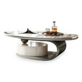 thumbnail image 4 of ENSHUI 55" Modern Oval Stone Coffee Table with Abstract Metal Base and Drawer, Gray, 4 of 16