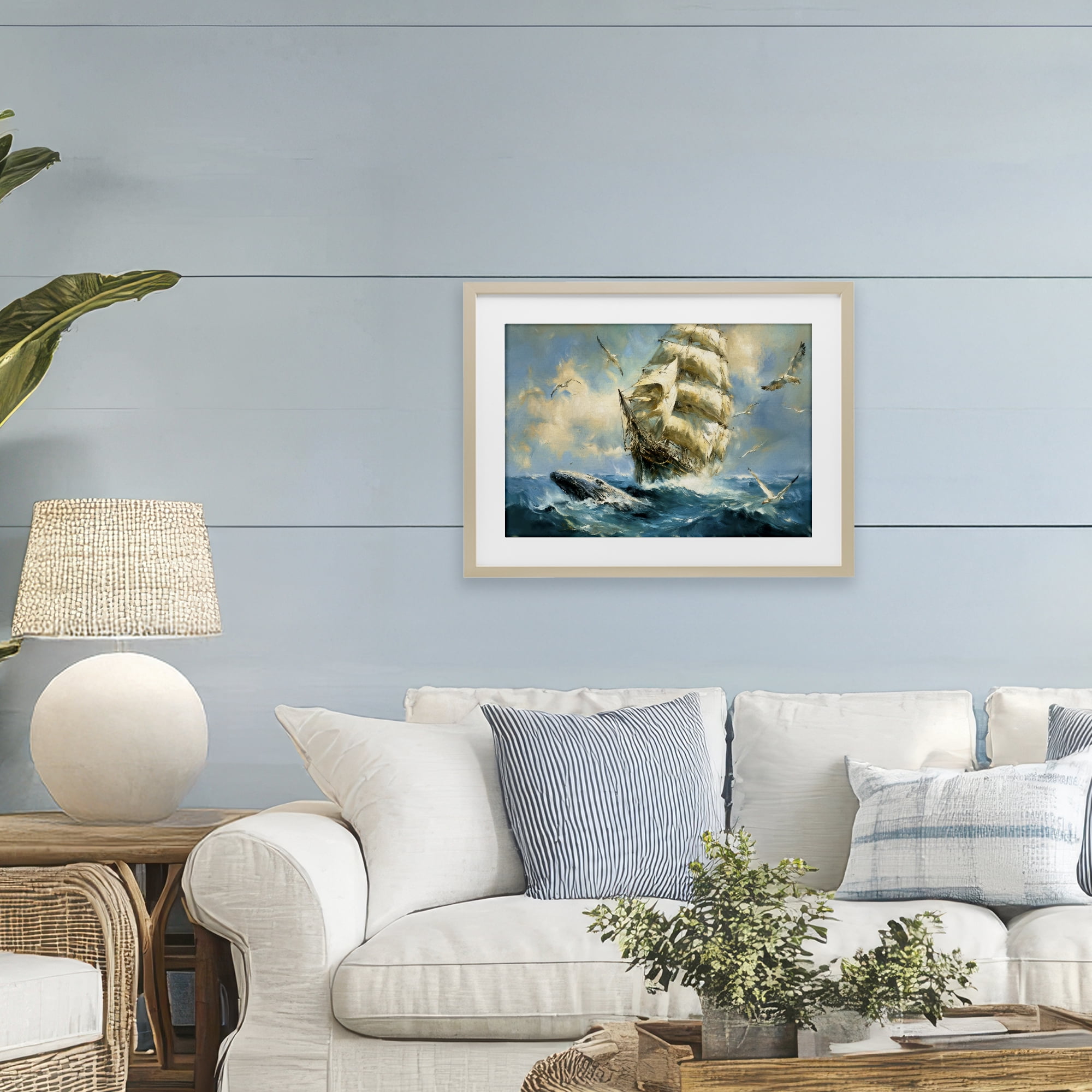 Stupell Industries Clipper Ship & The Whale Birch Framed Print Under Glass, design by Tina LeCour