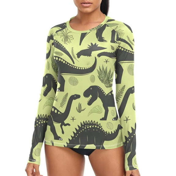 joogoo Womens UPF 50  Sun Shirts Dinosaurs Forest Long Sleeve UV Protection Rash Guard Tops S