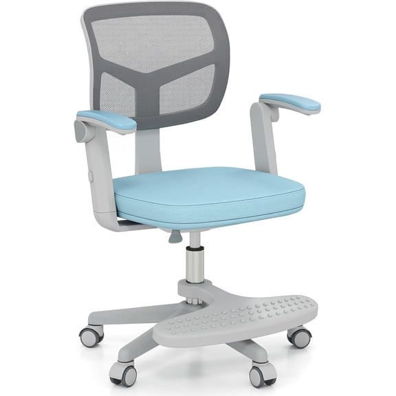 CHTER Kids Desk Chair, Student Ergonomic Computer Chair with Wheels, Footrest, Adjustable Height, Flip-up Armrests & Soft Removable Cushion, Swivel Rolling Kids Office Chair for 3-15 (Blue)