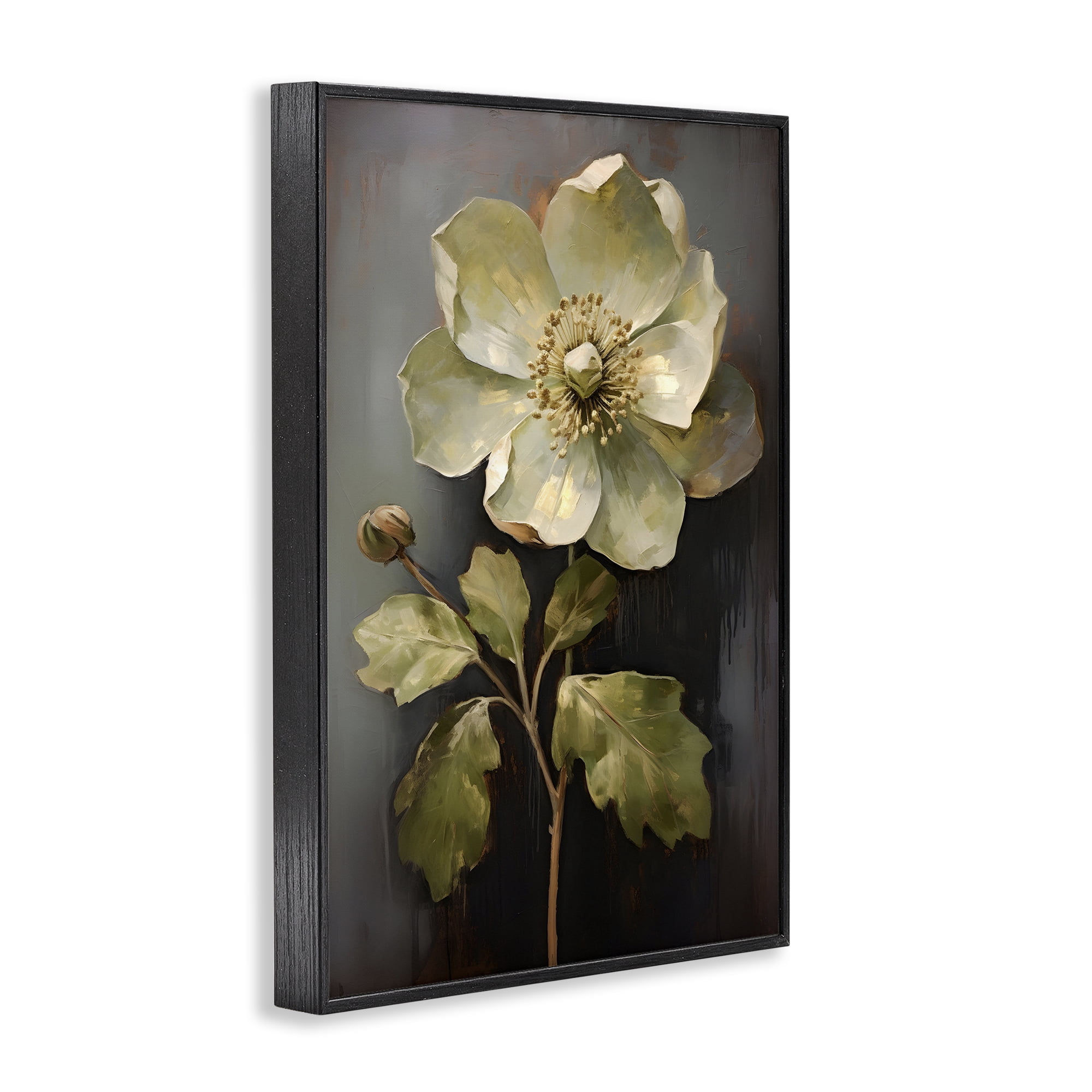 Stupell Industries White Magnolia Floret Botanical & Floral Painting Black Framed Art Print Wall Art, 12 x 18