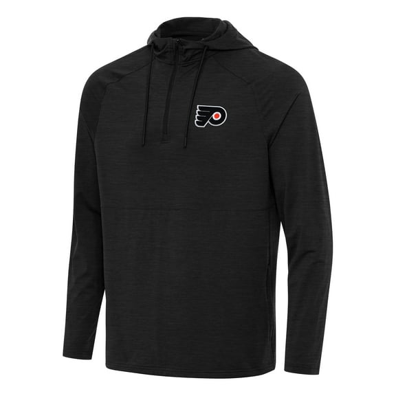 Men's Antigua Heather Black Philadelphia Flyers Spikes Quarter-Zip Hoodie