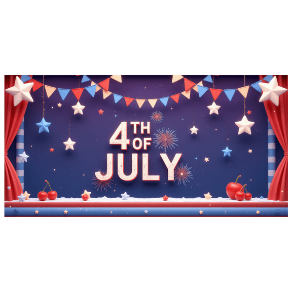 Red White Blue Fourth of July Celebration Banner Independence Day Patriotic Holiday Decor Fireworks Design for Outdoor Decoration Party Event
