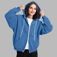 thumbnail image 2 of Htigea Womens Hoodie Coats Two Way Zipper Sweatshirt Casual Loose Fit Jackets with Pockets Hooded Outerwear Blue M, 2 of 8