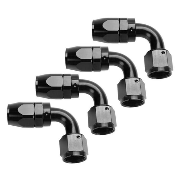 "4-Piece Black AN6 90 Degree Swivel Fitting, Reusable PTFE Hose End Adapter for Fuel, Oil, and Coolant Lines"