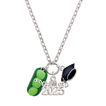 Delight Jewelry Fimo Clay Three Peas in a Pod - Silver-tone Class of 2025 Graduation Zoey Necklace, 28"