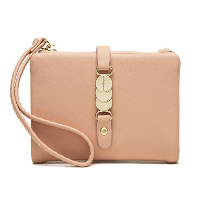 Carteras de mujer para tarjetas, monedas, monedero elegante con correa para la muñeca, color rosa