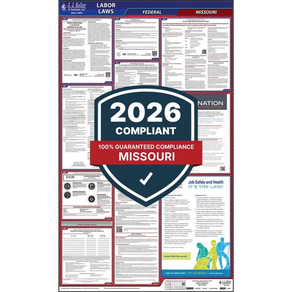 Missouri and Federal Labor Law Poster (English, MO State) - OSHA Compliant All-in-One Laminated Poster