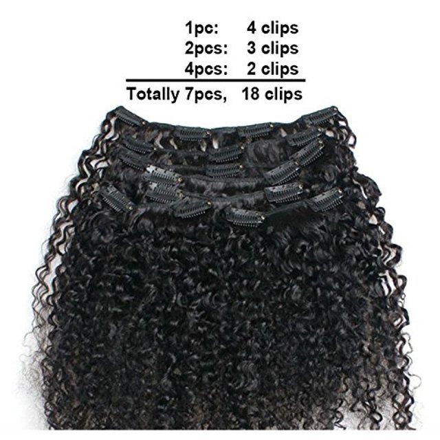 Ms Fenda Brazilian Remy Virgin Hair Kinky Curly 3B 3C Natural Color African American Clip In Hair Extensions 120Gram 7Pcs/Set(14")
