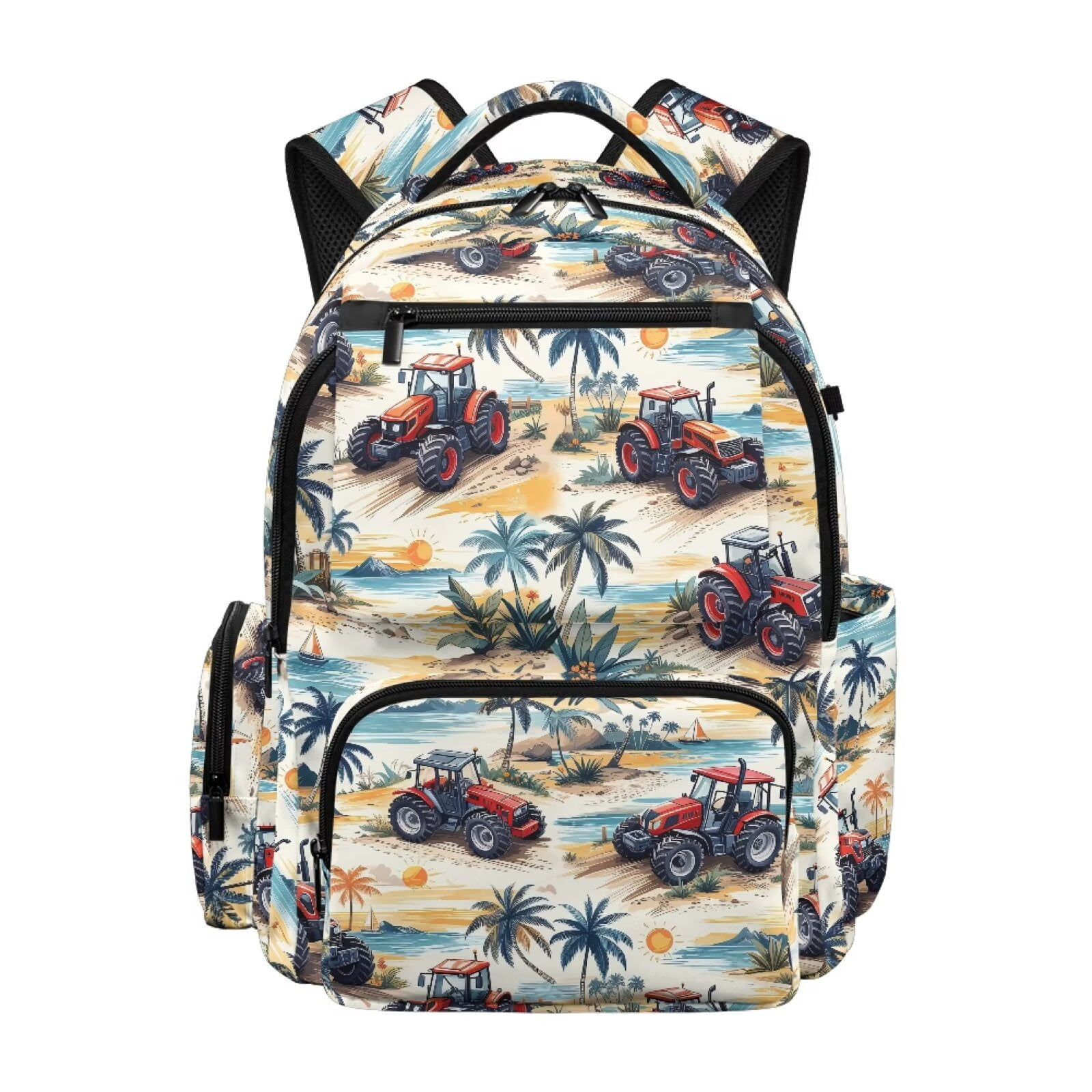 HUIACONG Tractor Leaf Print School Backpack for Kids Age 5-16 Water Repellent Large Capacity Bookbag Breathable Padded Adjustable Straps Multi Pocket Durable School Bag for Primary Travel