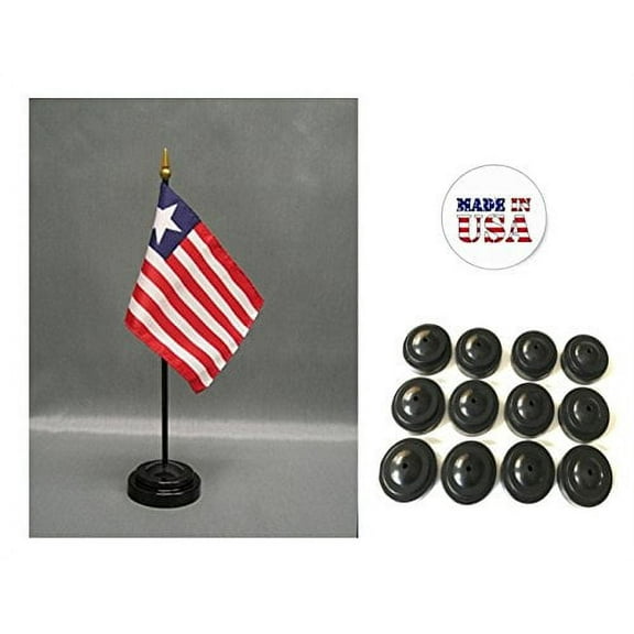 Box of 12 Liberia 4"x6" Miniature Desk & Table Flags Includes 12 Flag Stands & 12 Liberian Small Mini Stick Flags