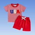 thumbnail image 7 of BRGZLK Baby Boy Short Sleeves Patriotic Clothes Summer Toddler Outfit Letter Embroidered Shirt Shorts Two-Piece Set, 7 of 7