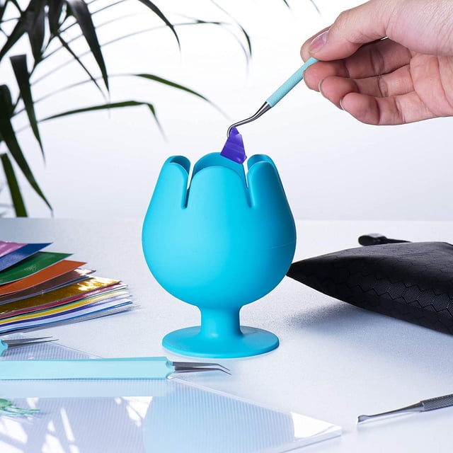 Recolector de residuos de desmalezado de vinilo al vacío, organizador en forma de copa de vino para herramientas y accesorios Cricut, azul