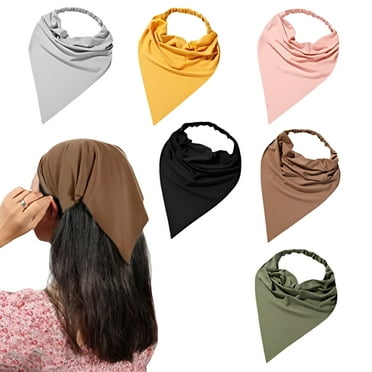 6 Pack Hair Scarf Headband for Women - Elastic Hair Kerchief Large Boho Triangle Bandana Head Scarf with Clips Non Slip Solid Color Headbands Hair Scarves for Teen Girls