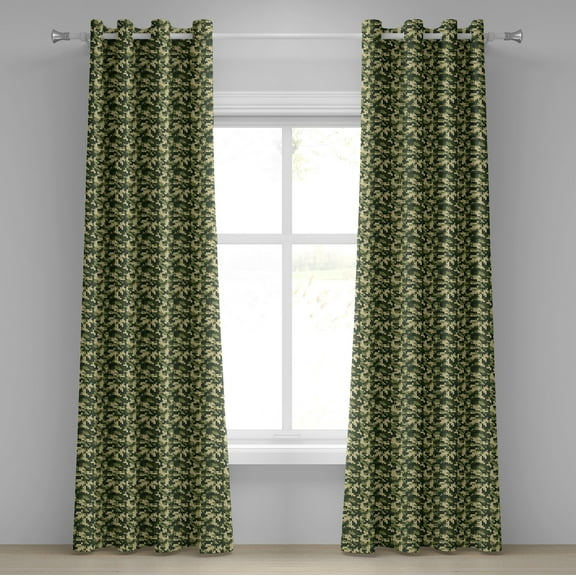 Ambesonne Camo Grommet Curtain, Abstract Chevron Forest, 50" x 108", Pale Green Dark Green