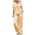 thumbnail image 2 of Riforla Women Solid Color Office Pockets Set 2024 V Neck Short Sleeved Wide Leg Pant Suits Fashion Casual 2pcs Long Pant Outfits Trousers Sets Khaki XL, 2 of 5