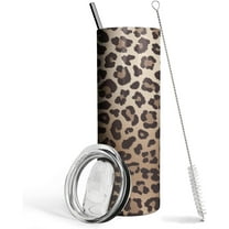 Leopard Print Tumbler, 20oz Skinny Vacuum Insulated Cup with Straw - Cute Cheetah Print Travel Mug for Coffee & Water, Gift for Women