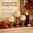 thumbnail image 2 of Set of 3 Rustic Pumpkin Candle Holder, Wooden White Pedestal Pumpkin Light Holder, Tabletop Decor for Halloween & Thanksgiving Home Mantel Display, 2 of 5