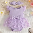 thumbnail image 2 of Baby Onesies Girl Baby Girl Summer Clothes Cute Newborn Girl Outfits Sleeveless Lace Solid Color One Piece Romper + Headband 2pcs Set, 2 of 7