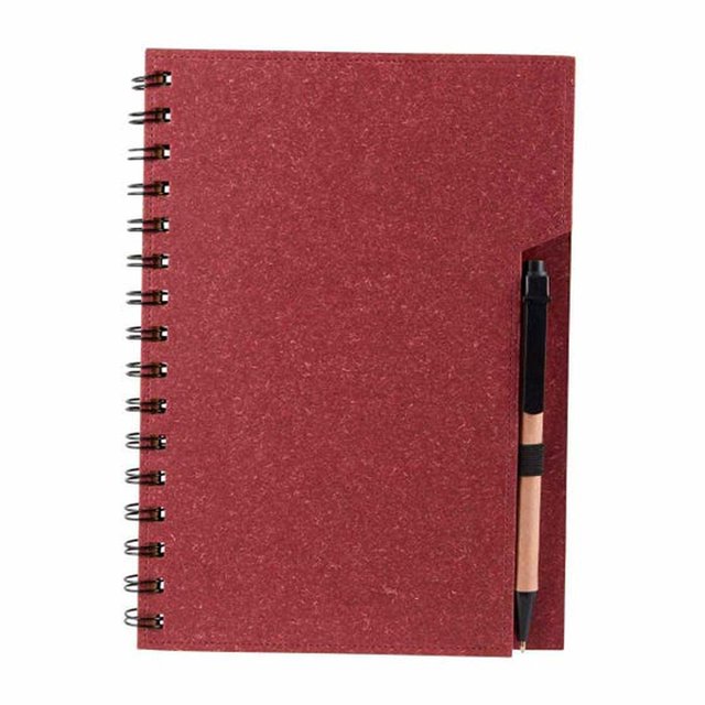 Libreta con espiral metálico con bolígrafo ecológico rojo 15.4 x 20.9