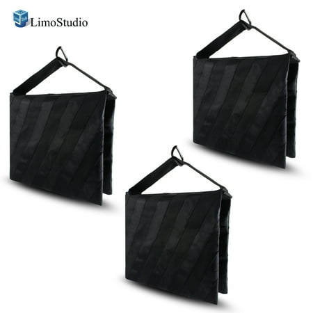Lightning Stand Bag - Loadstone Studio 3 Packs of Heavy Duty Photographic Sand Bag Black Stripe, Video Photo Studio Weight Bag for Light Stand Tripod, Boom Arm Stand, 20 lbs Max Capacity, Saddlebag Design, WMLS4237