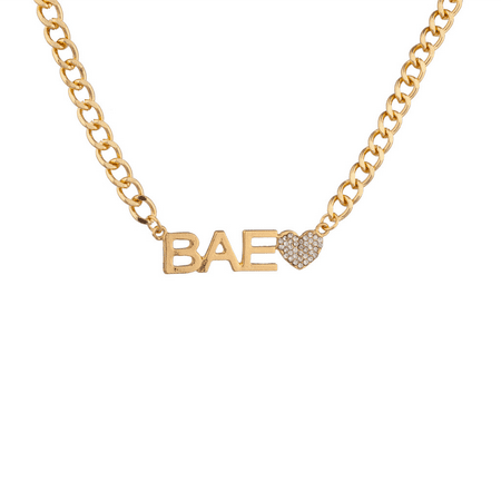 Lux Accessories My BAE Pave Heart Boo Girlfriend Gangster Chain Link Pendant Necklace