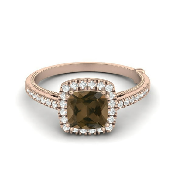 1.49 Ctw Cushion Smoky Quartz 925 Sterling Silver Rose Vermeil Solitaire Halo Women Valentines Day Gifts Ring