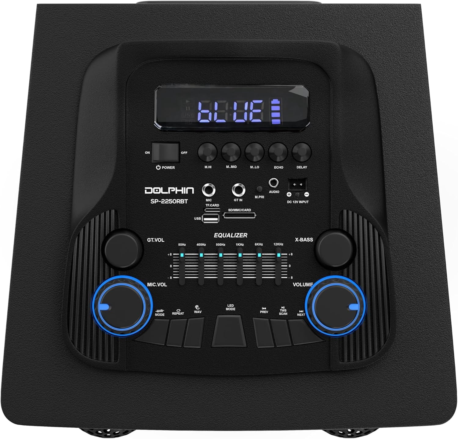 Dolphin SP-2250RBT High-Power Big Party Speaker – X-BASS, Strobe & LED Infinity Lights, Bluetooth, Wood Cabinet MDF, 2 UHF Wireless Mics, 120W, Long-Lasting Battery for DJ & Karaoke
