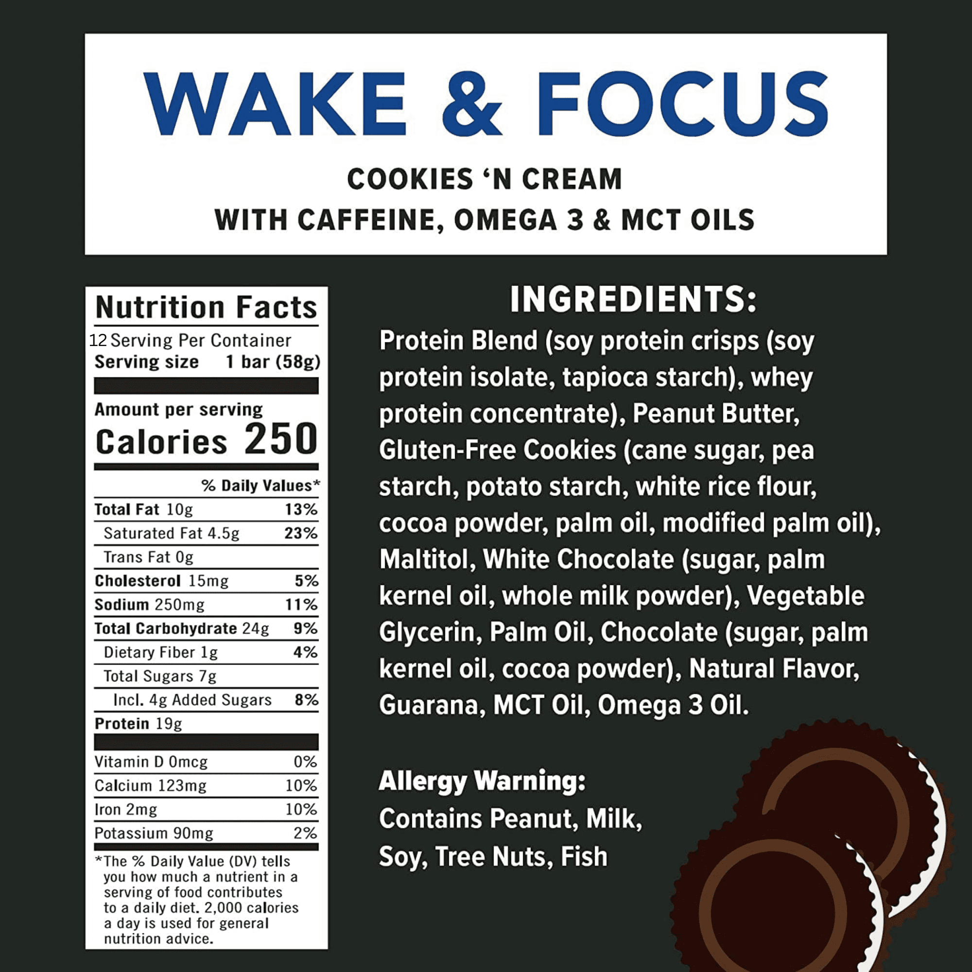 JiMMY! Cookies 'N Cream (Wake & Focus) Protein Bars, 12 Count
