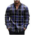 thumbnail image 3 of YOIAVAIOY Mens Novelty Plaid Shirt Long Sleeve Lapel Collar Casual Button Down Shirts Lightweight Stylish Print Plus Size Shackets Navy S, 3 of 6