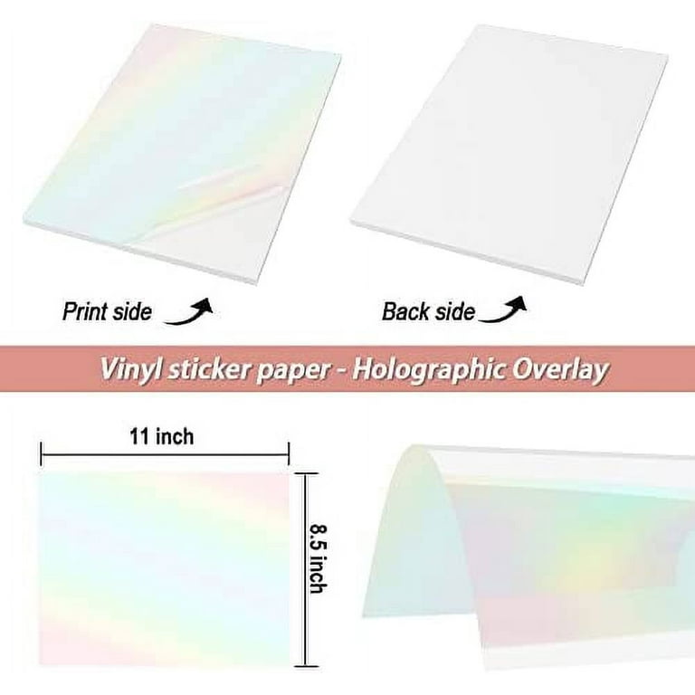 Holographic Sticker Paper,Printable Vinyl Sticker Paper, Holographic  Laminate Sheets,Self-Adhesive Waterproof Dries Quickly Transparent Sticker  Paper
