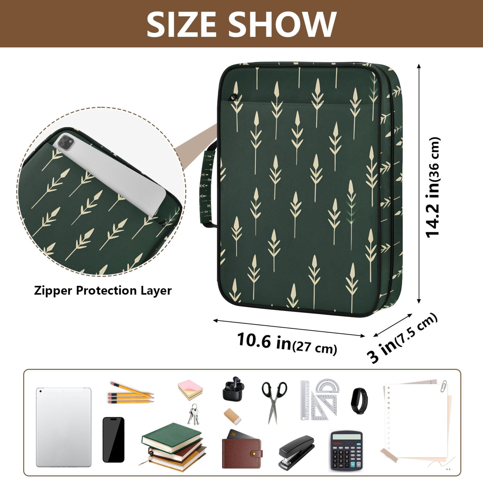 FORMRS Accordion File Folder A4 Size 7-Pocket Expanding Document Organizer Bag with 3 Ring Binder, Dark Green Plants