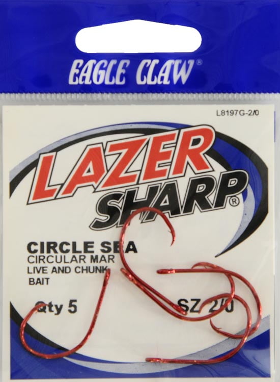 Lazer Sharp L8197GH-2/0 Offset Circle Hook, Red Sea Guard, Size 2/0