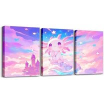 Hieng Boys Girls Cute Axolotl Canvas Wall Art for Living Room Bedroom Cartoon Salamander Picture Wall Decor Cherry Blossoms Wall Painting Posters Kids Kawaii Bathroom Wall Art Unframed