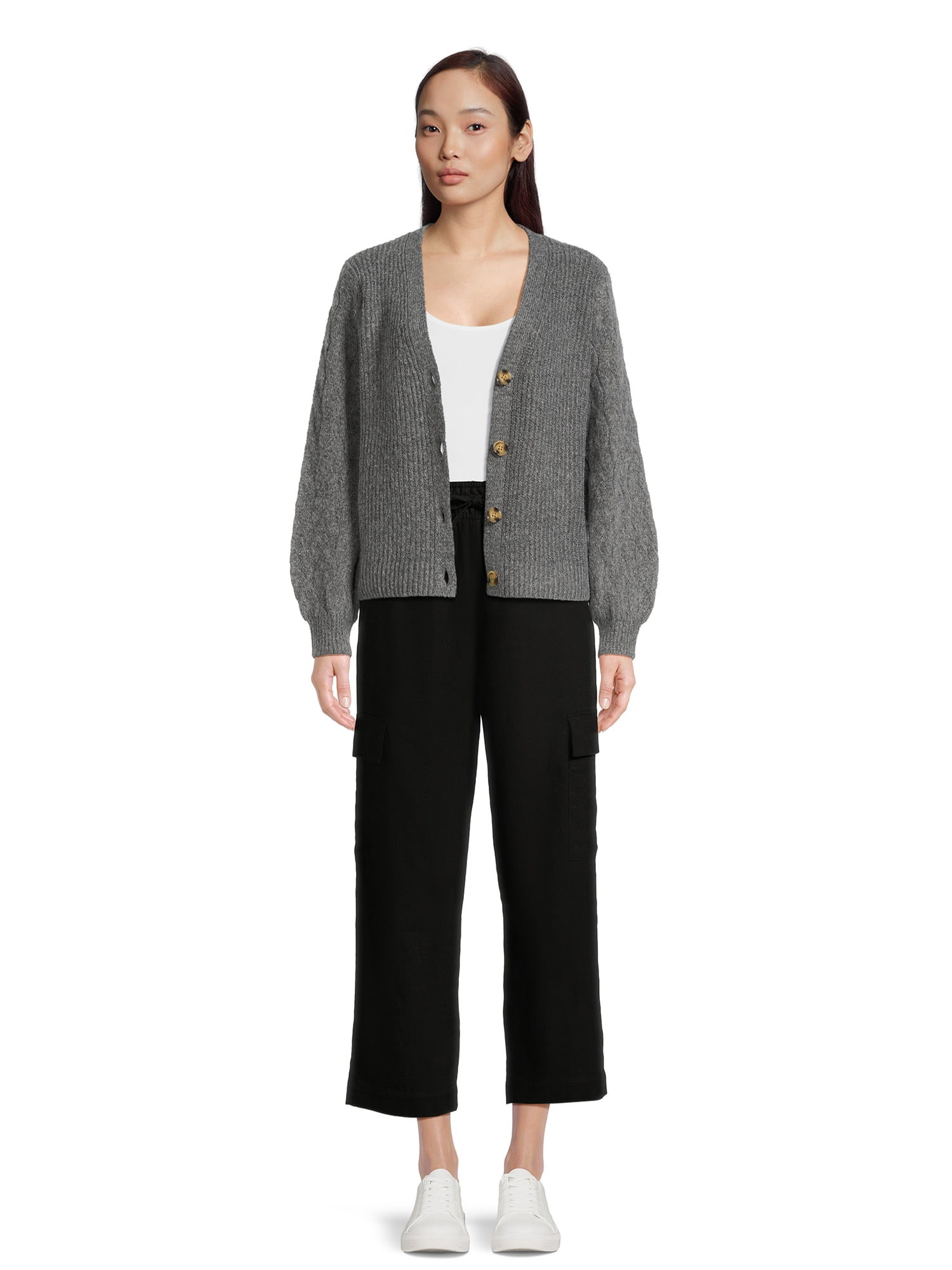 Time and Tru Women's Linen Blend Cropped Cargo Pants, 28" Inseam, Size XS-XXXL