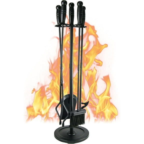Modern Fireplace Tools Set 5 Pcs Fireside Accessories Fire Kit Set Outdoor Fire Pit Tools with Poker Shovel Tongs Brush and Stand