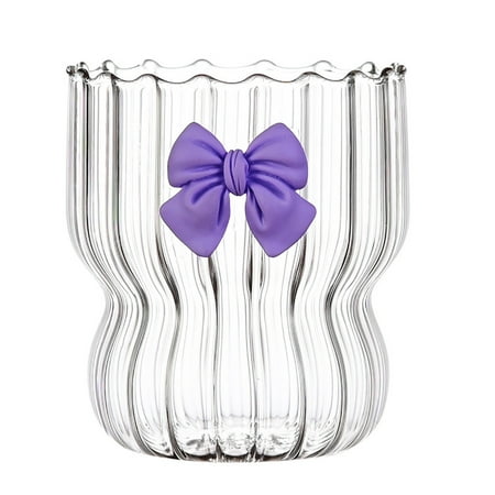 

Pink Bow Vintage Ripple Glass Cup Drinking Glasses with Bow-Knot Striped Aesthetic Glass Cup Vintage Wavy Glassware for Coffee Cocktail Juice Water Soda Tea