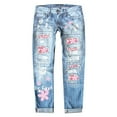 thumbnail image 2 of Outfmvch Heart Jeans Floral Jeans for Women Plus Size Ripped Jeans Bootcut Jeans Butt Lifting Jeans for Women Jeans Women Drawstring Jeans Women Pink 1 L, 2 of 4