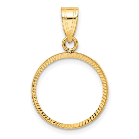 Wideband Distinguished Coin Jewelry 10k Polished and Diamond-cut 16.0mm Prong Coin Bezel Pendant