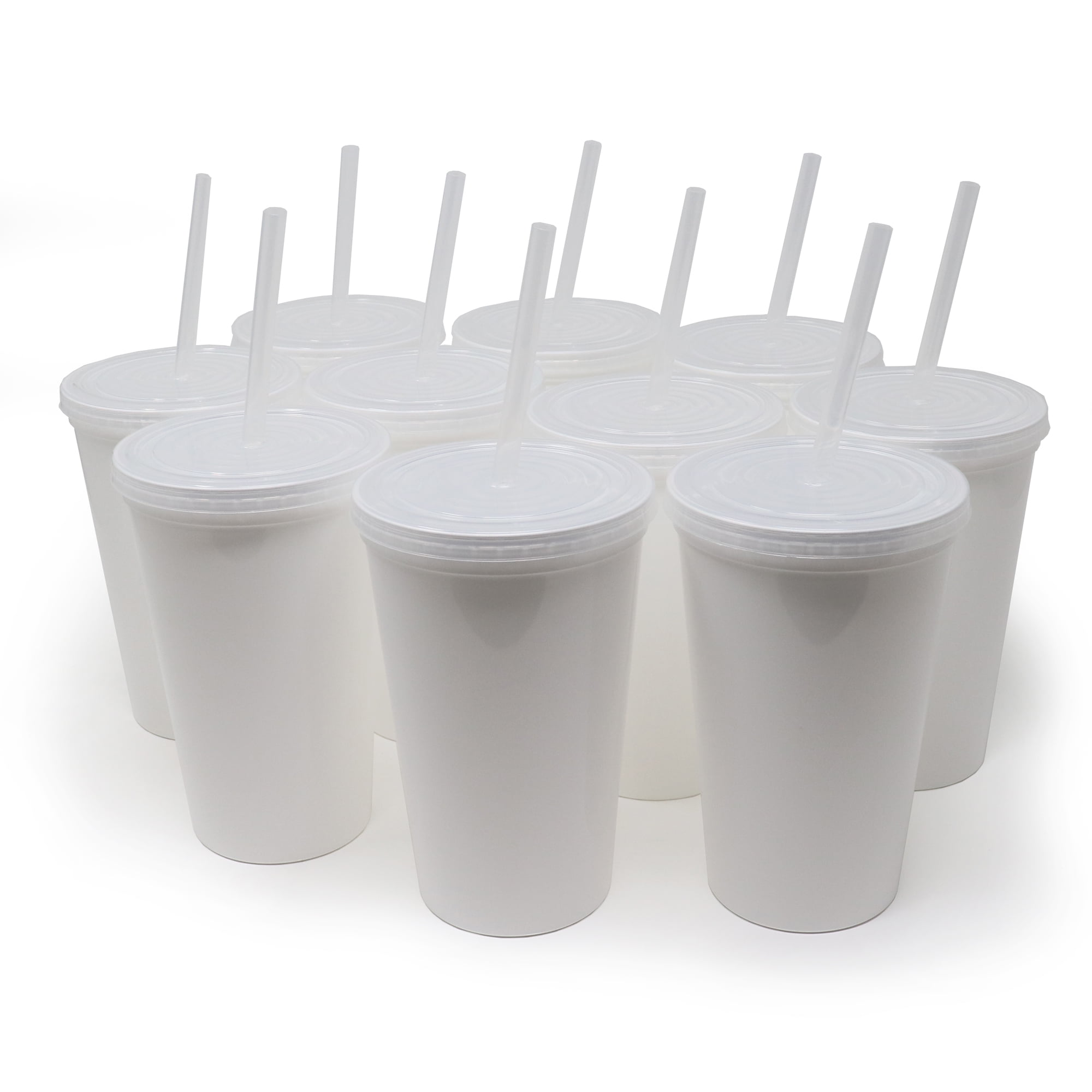 Rolling Sands 22 oz Reusable Plastic Cups with Lids, 10 Pack, USA Made