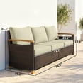 thumbnail image 4 of Dranite 3-Seater PE Wicker Outdoor Patio Sofa, Wide Deep Seat, 4" Cushions, Wood-Effect Arms & Legs, 4 of 11