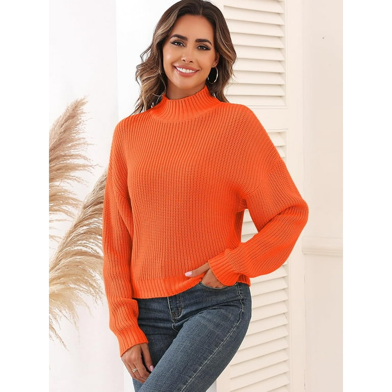 Sleeve Turtleneck Orange Cropped Turtleneck Lantern Sleeve Mock
