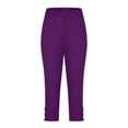 thumbnail image 6 of Women's Capri Pants Tummy Control Knee Length Yoga Leggings Casual Solid Cutout High Waisted Cropped Pant Purple M, 6 of 6