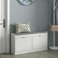 thumbnail image 4 of Demi Bonn Narrow Bench Upholstered Entryway Bench, Shoe Storage Bench with 2 Flip Drawers, 2 Ventilated Shoe Rack for 8 Pairs, White, 4 of 11