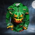 thumbnail image 2 of GrmtClth Men's Long Sleeve Halloween Casual Polo Shirts Classic Turn Down Collar Pumpkin Bat Holiday Pattern Lightweight Athletic Outdoor Pullover Tops Green M, 2 of 7