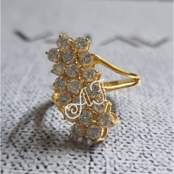 Aishvi Jewels 1.50Ct Round Brilliant Cut Real Genuine Natural Moissanite Bypass Cocktail Engagement Anniversary Ring 14K Yellow Gold Finish Gift For Her