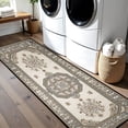 thumbnail image 5 of Beige Blue Octagonal Medallion Hallway Runner Rug, Traditional Oriental Long Floor Mat, Non-Slip Washable Vintage Ornate Rug for Entryway Kitchen, 5 of 9
