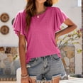 thumbnail image 3 of Scyoekwg Summer Casual Tops for Women Trendy Short Sleeve T Shirts Tshirt Crewneck Ruffle Sleeve Going Out Tops Classic Solid Color Loose Comfy Blouse Tunic Tops (Hot Pink,XXL), 3 of 6